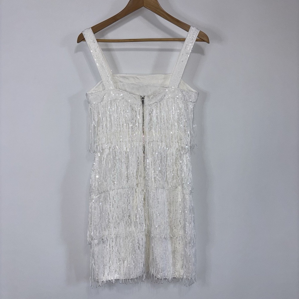 SHEIN White Sequin Fringe Mini Dress Sleeveless Party Cocktail Size Small - Picture 6 of 7